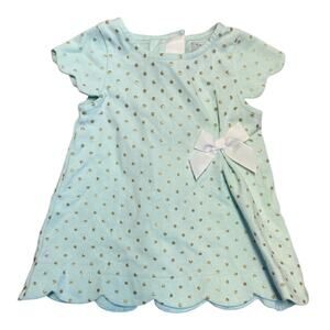 Tahari Aqua Blue & Gold Glitter Polka Dot Dress EUC Size 24 Months